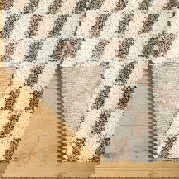 Livabliss Urban Shag-Modern Cream Brown Checkered Soft Plush Pile Rug