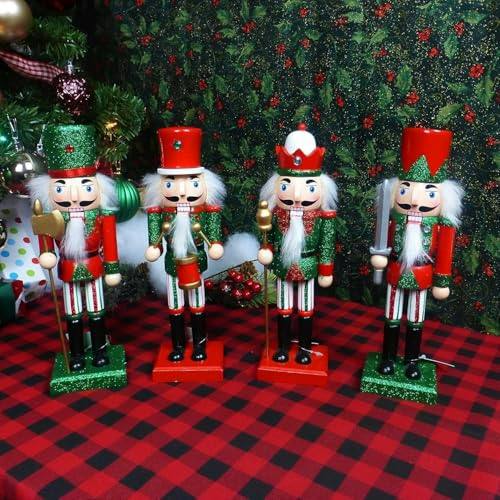 25cm Wooden Red and Green Nutcracker Soldiers Set of 4 Christmas Standing Decorations image 6