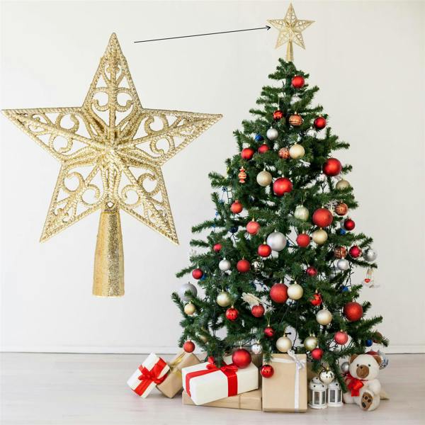14.5cm Glitter Star Christmas Tree Topper in Red, Gold, Silver, Blue, Rose Gold, Ice Blue, Dark Green and White image 1