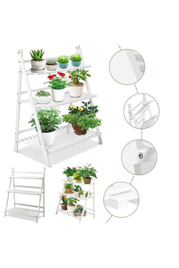 Living and Home 3-Tier Foldable Wooden Ladder Shelf White