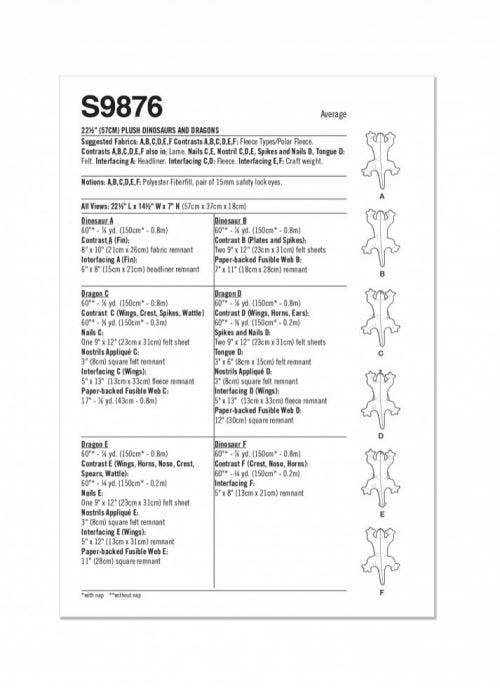 Simplicity Sewing Pattern 9876, Toys OS (One Size) - Intermediate