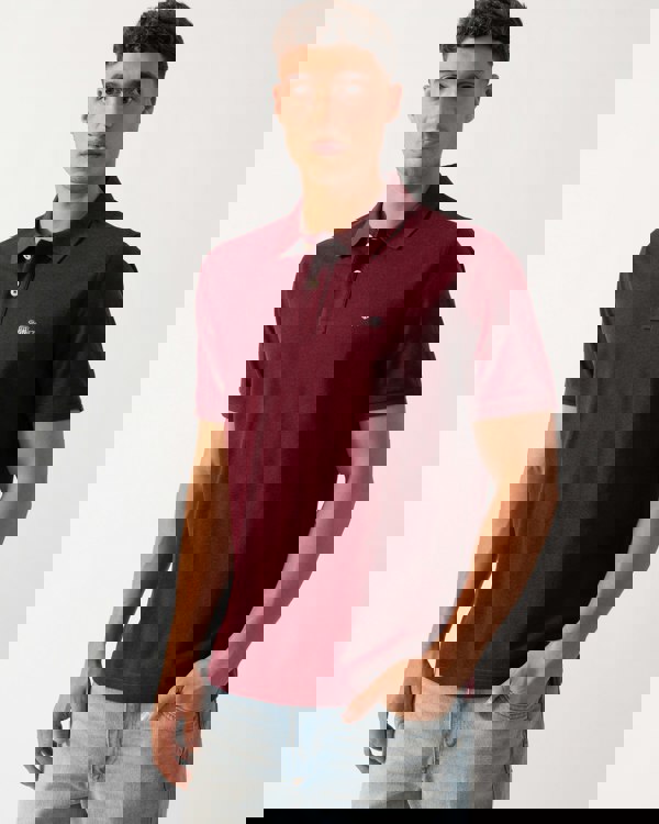 GANT Mens Regular Fit Short Sleeve Shield Logo Pique Polo - 677 Bordeaux Melange