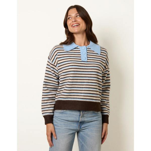 Blue Vanilla Stripe Knit Polo Jumper