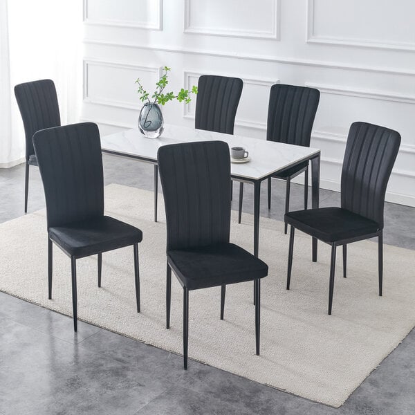 Set of 6 Velvet Effect Dining Chairs Plush Padded Upholstered Accent Chair Elle