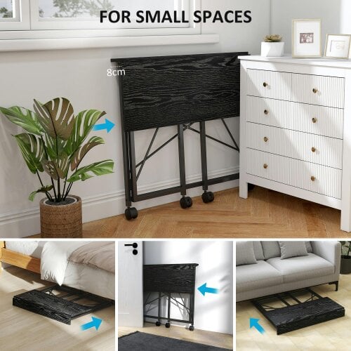 Wyld Haus Ziyozi 80cm Metal and Wood Black Folding Desk On Lockable Wheels