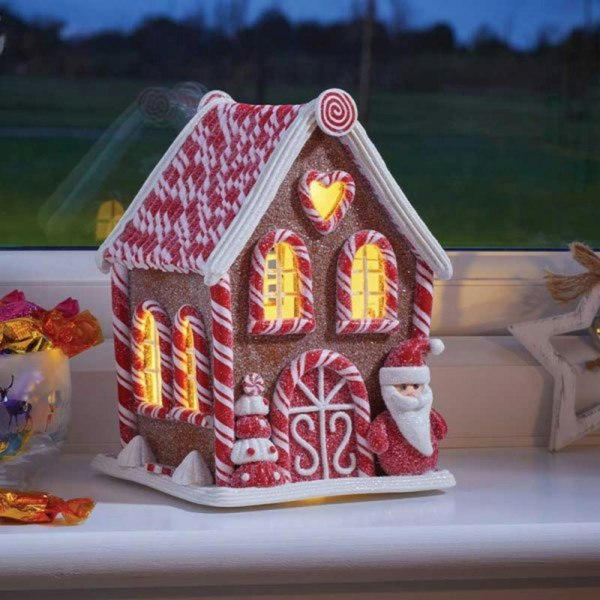 Samuel Alexander 20cm Battery Operated LED Gingerbread Santa Candy Cabin Christmas Decoration