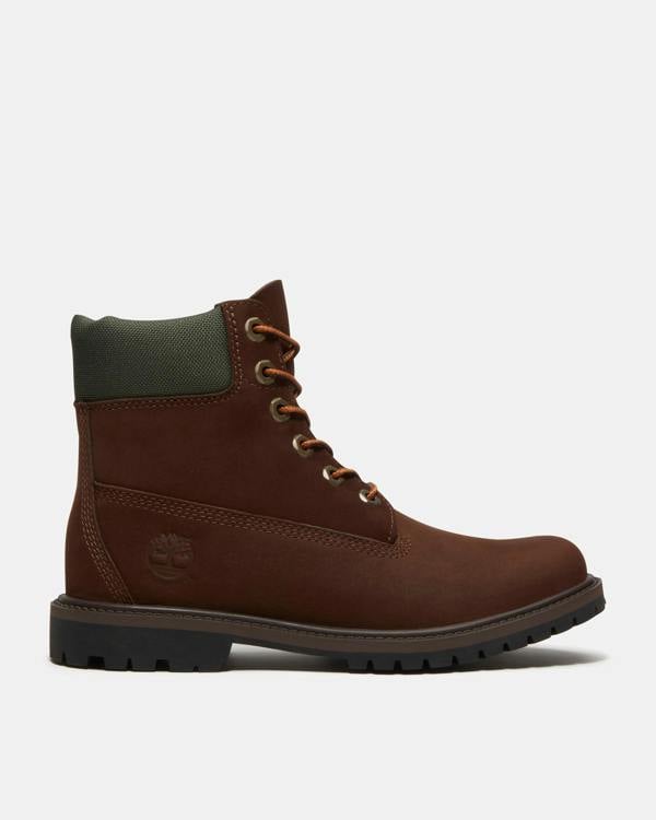 Timberland Womens Premium 6 Inch Waterproof Nubuck Boots - Dark Brown | CHO | Designer Womens Waterproof Boots