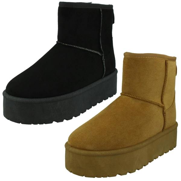 Spot On Ladies Spot On Mid Platform Microsuede Ankle Boots F4464