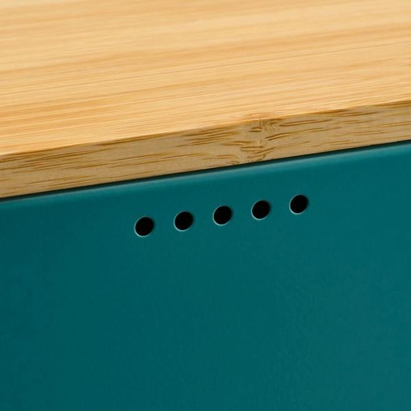Cooks Professional Embossed Bread Bin, Linen Bag and Bamboo Board Set | Teal