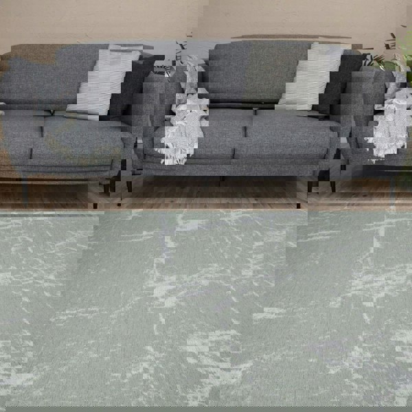 Machine Washable Flatweave Rug Abstract Green