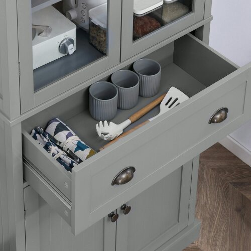 Wyld Haus Todi Hael Wooden Grey 180 cm Tall Kitchen Pantry Cabinet Adjustable Shelves And Drawer Storage