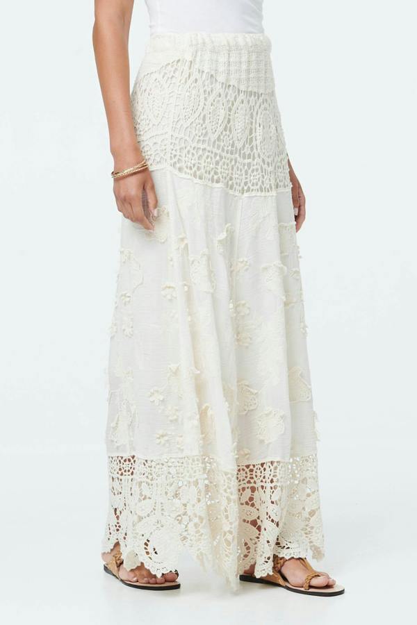 Beige | Crochet Texture High Waist Maxi Skirt
