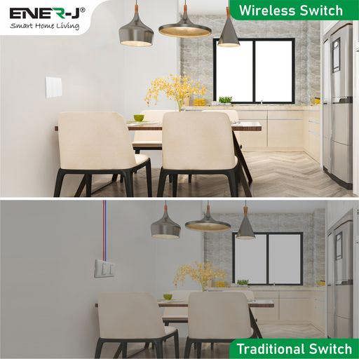 ENER-J 3 Gang Wireless Kinetic Switch, White+Non Dimmable + Wi-Fi 5A RF Receiver