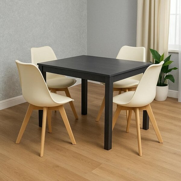 Kosy Koala Dark Grey Dining Table Set with 4 Cream Plastic Chairs  Modern Dining Furniture