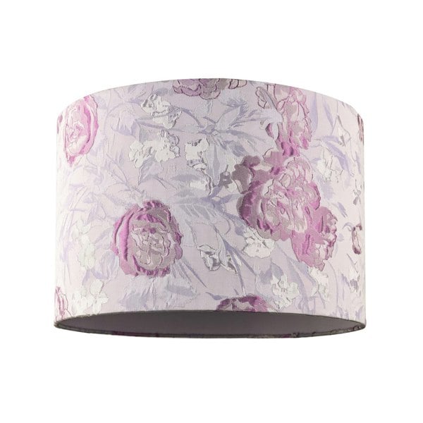 Modern Lilac Floral Textured Jacquard Drum Lamp Shade with Pink Roses Image 1