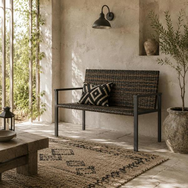 Wyld Haus Batare Rattan Brown 2 Seater Garden Bench With Armrests