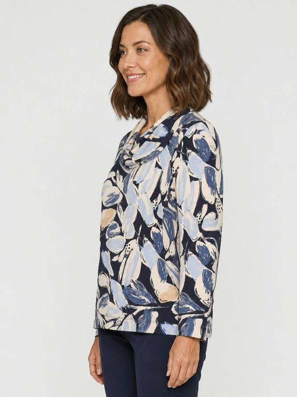 TIGI Graphic Leaf Cowl Neck Top