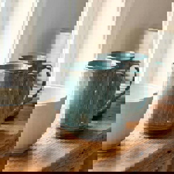 Upper Street Scandi Home Set of 2 600ml Teal Green Reactive Glaze Ceramic Vega Mugs