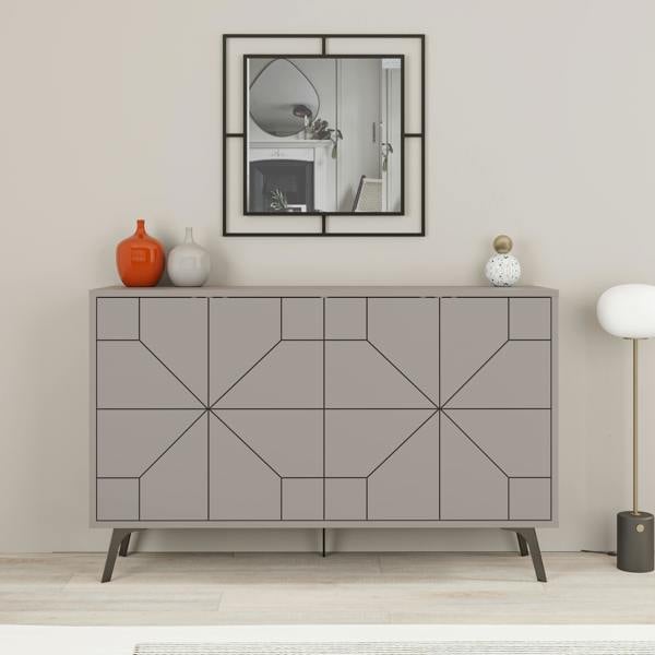 Decortie Dune Geometric 4 Door Sideboard with Metal Legs (W) 123cm