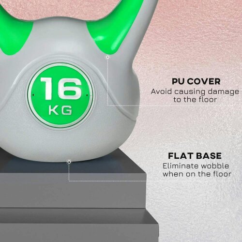 SPORTNOW Kettlebell, 16kg Kettle Bells with Handle for Home Gym Weight Lifting and Strength Training, Green and Grey