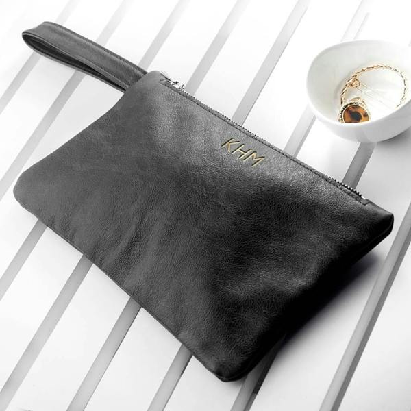 Monogrammed Leather Clutch Bag - lifestyle shot