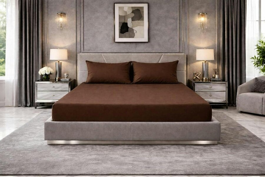 Night Zone Extra Deep Fitted Sheet 40cm – Polycotton Easy Care Bed Sheet - Chocolate
