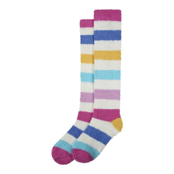 Lazy Jacks Childrens/Kids Fluffy Knee High Socks - Chalk/Multicoloured - 