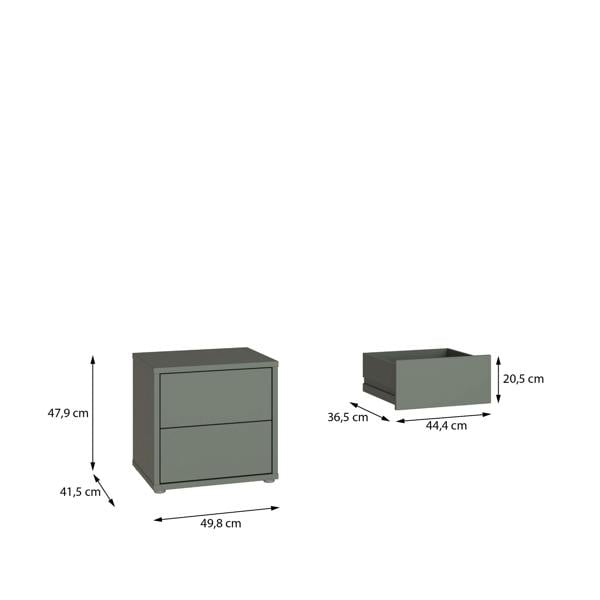 Furniture To Go Alice Springs Low Bedside Cabinet with 2 Drawers Push-to-Open in Sage Green