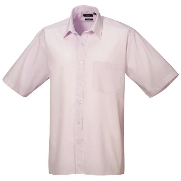 Premier Mens Short Sleeve Formal Poplin Plain Work Shirt - Pink