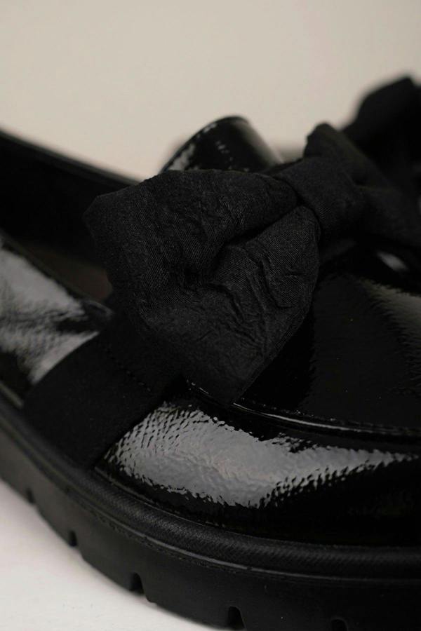 Saoirse Patent Bow Detail Chunky Loafers - Black