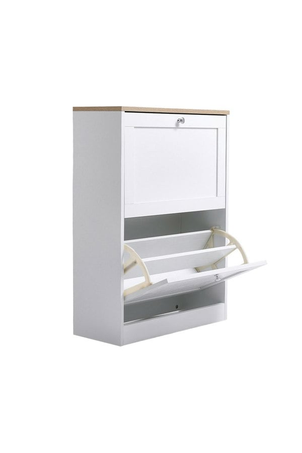 Living and Home Wooden 2 Drawer Flip Down Shoe Cabinet White