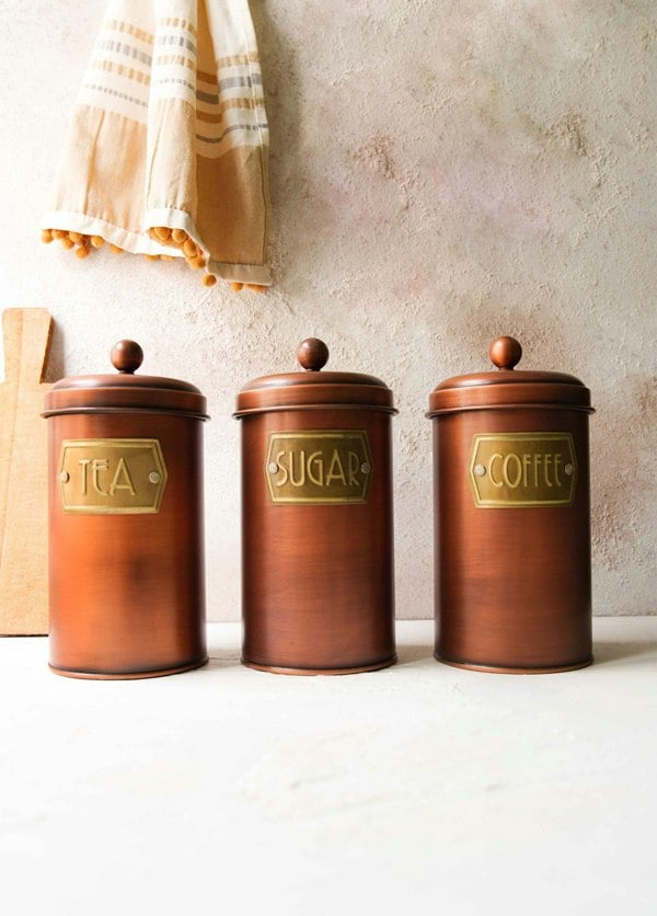 Rozi Copper Coffee, Tea, And Sugar Canister Set - 22 cm (H)