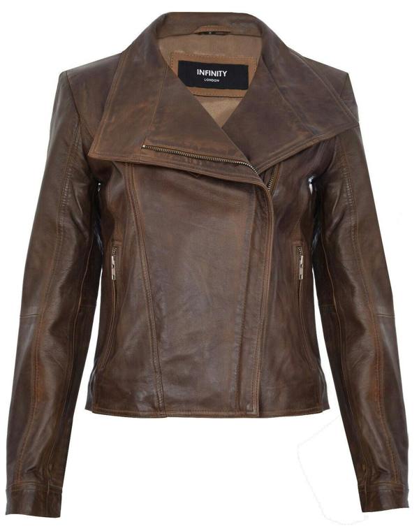 Infinity Leather Womens Leather Shawl Wrap Biker Jacket - Riga
