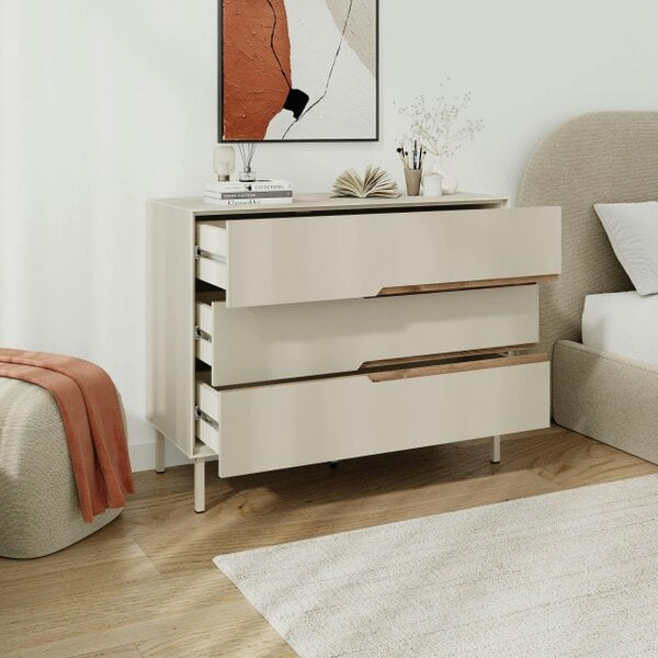 Decortie Arch 3 Drawer Chest of Drawers Sandstone Whiskey Oak 98 x 40 x 78.5 cm (Sandstone and Whiskey Oak)