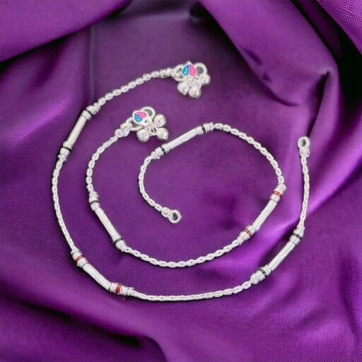 The Colourful Aura Red Enamel Pipe Silver Plated minimalistic Asian Indian Payal Anklet