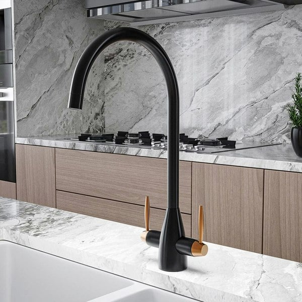 Stylish and Durable Twin Lever Monobloc Tap with Swivel Spout Kitchen Taps Living and Home