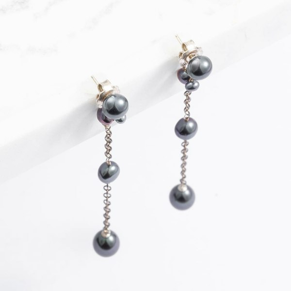 T. H. Baker Sterling Silver Peacock Pearl Dropper Earrings 918 PEACOCK