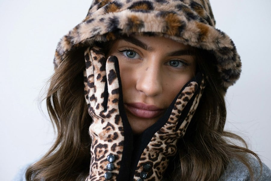 SVNX Leopard Print Gloves with Black Buttons