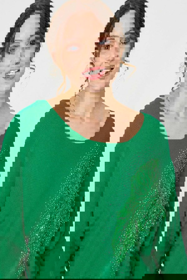 Green | Diamante Embroidered Long Sleeve Top
