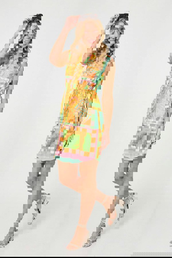 Orange | Patchwork Print Sleeveless Short Dress
