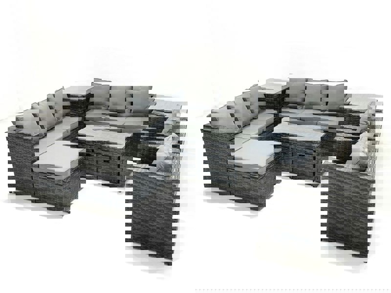 Fimous Rattan Garden Furniture Sofa Set with Coffee table Armchair 2 Side Tables 3 Footstools Dark Grey Mixed