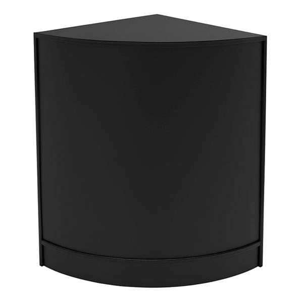 Black corner shop counter with a sleek, modern design, featuring a smooth finish and rounded edges for a contemporary look