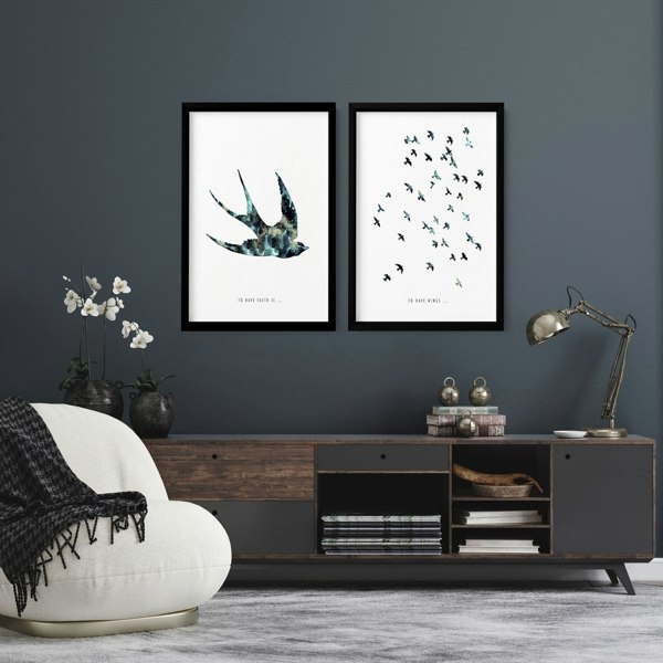 Hallway art | Set of 2 Flying birds wall art prints