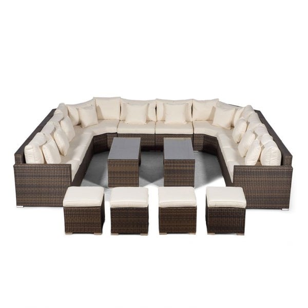Giardino Santorini U Shape Modular 10 Seat Rattan Sofa Set With 2 Large Coffee Tables & 4 Stools