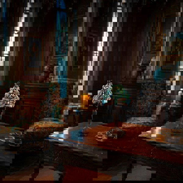 Handmade Emerald Green Stained Glass 8 Inch Tiffany Lamp with Dragonfly Design Image 7