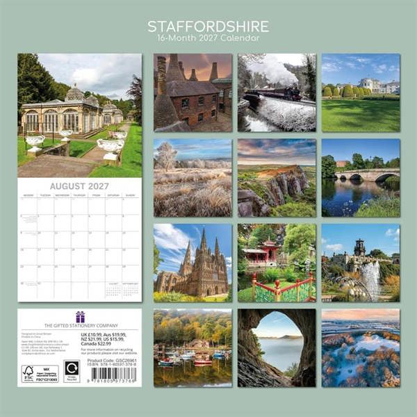 Staffordshire Calendar 2027, Wall Calendars, Month To View, Travel, Gift