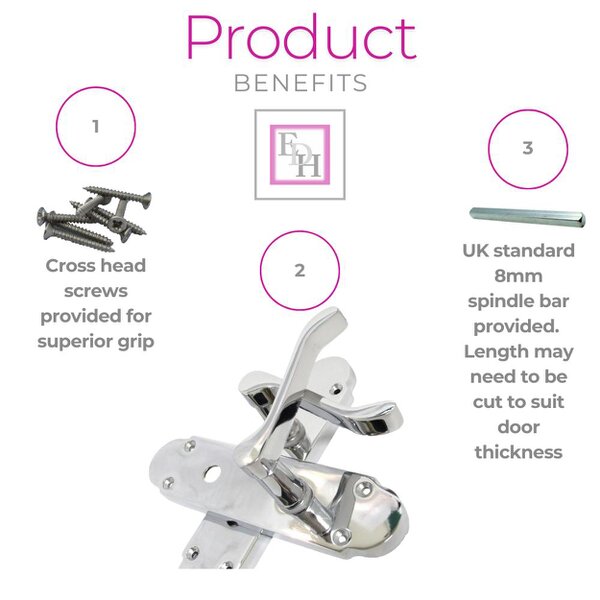 EDH Door Hardware "Epsom Door Handle Set – Chrome Internal Lock Door Handles (170mm x 42mm)
