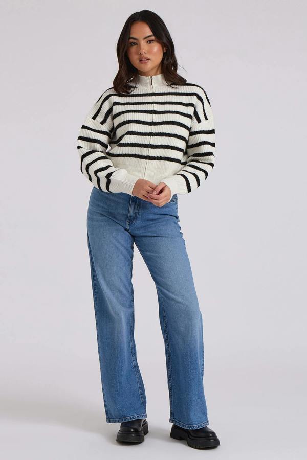 Urban Bliss Stripe Zip Ribbed Cardigan