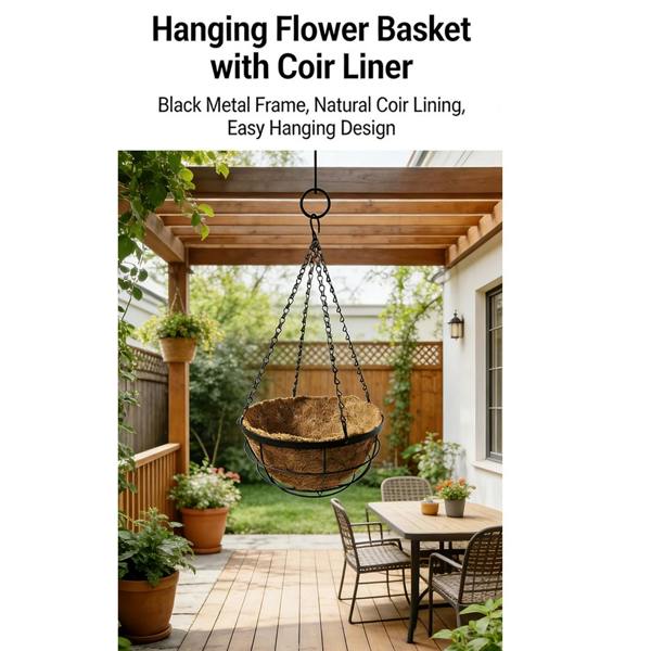 Gr8 Garden Two Pack 12 Inch Metal Hanging Baskets with Coco Liners