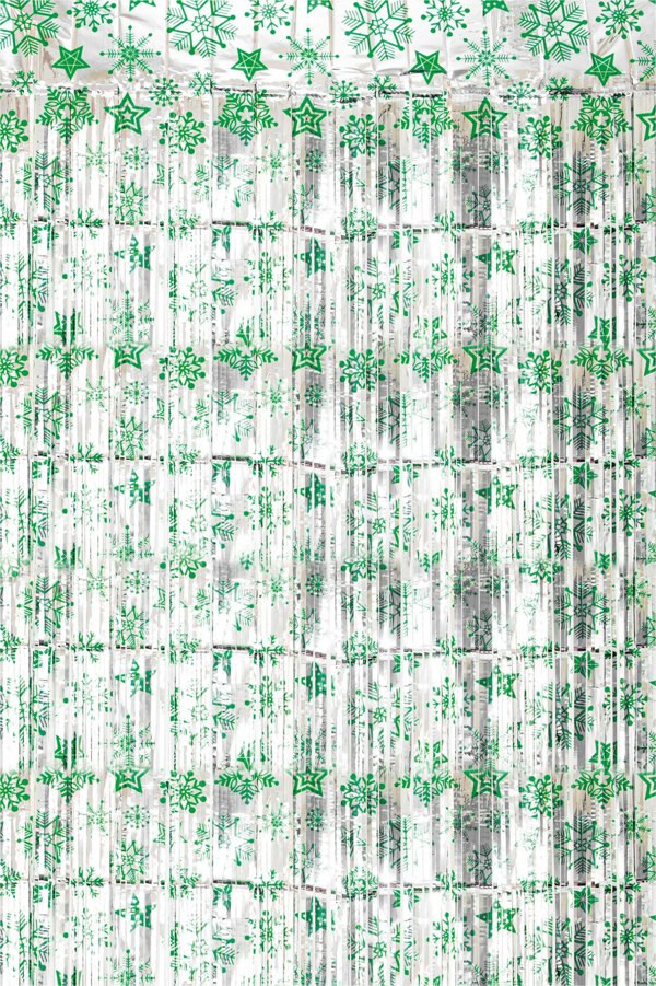 Cheetah Shimmer christmas Tinsel Curtain, 2.5M x 1M Green